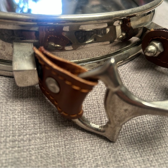 Equestrian Horse-bit Metal/Leather Handles Oval Nickel-like Serving Tray#1110251 - Picture 8 of 12